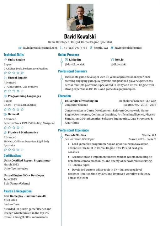 Reactive Resume 的 Azurill 模板效果